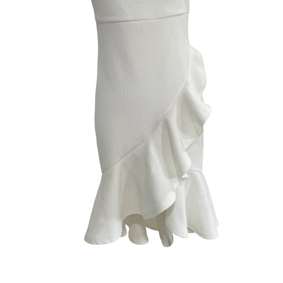 Lena White Textured Ruffle Hem Midi Dress Adjustable Straps S Party Cocktail - Picture 12 of 14